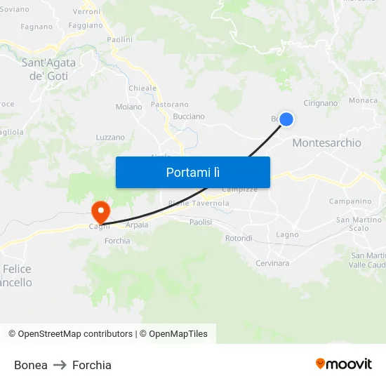 Bonea to Forchia map