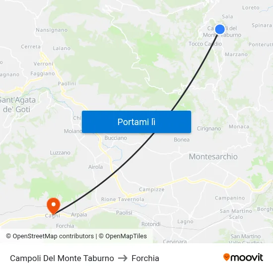 Campoli Del Monte Taburno to Forchia map