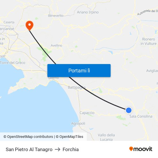 San Pietro Al Tanagro to Forchia map