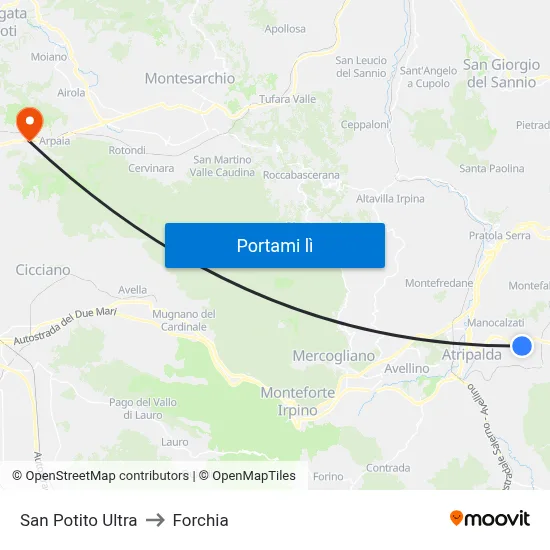 San Potito Ultra to Forchia map