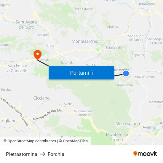 Pietrastornina to Forchia map