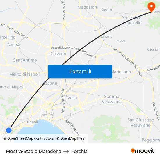 Mostra-Stadio Maradona to Forchia map