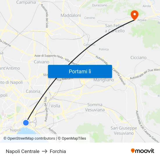 Napoli Centrale to Forchia map