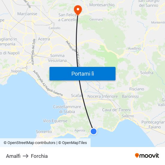 Amalfi to Forchia map