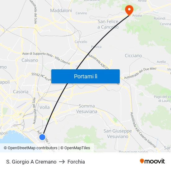 S. Giorgio A Cremano to Forchia map