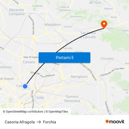 Casoria-Afragola to Forchia map