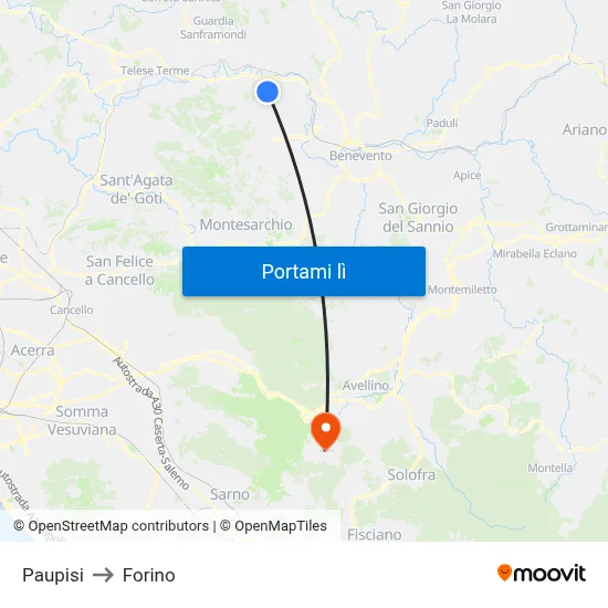Paupisi to Forino map
