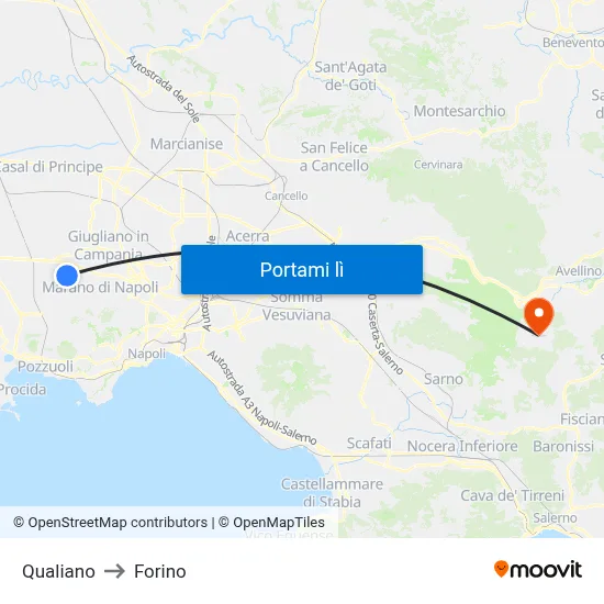 Qualiano to Forino map