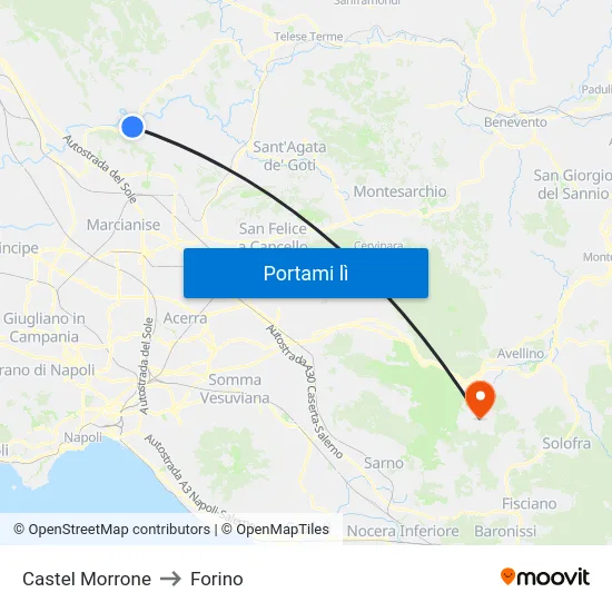 Castel Morrone to Forino map