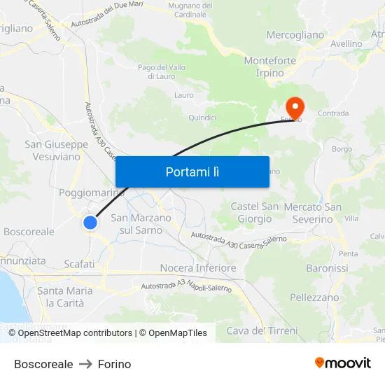 Boscoreale to Forino map