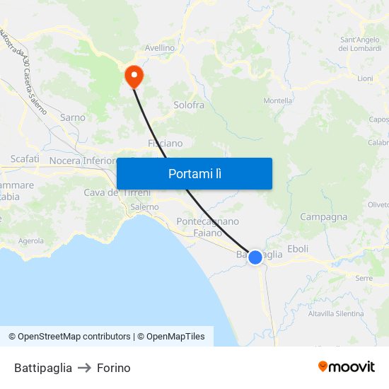 Battipaglia to Forino map