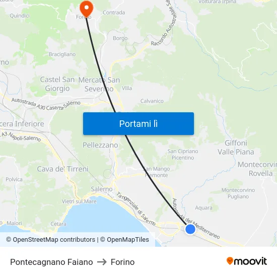 Pontecagnano Faiano to Forino map