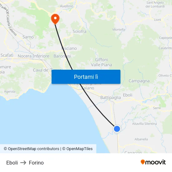 Eboli to Forino map