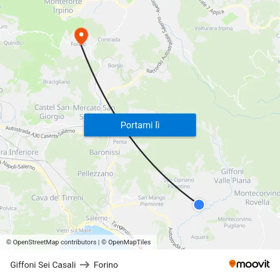 Giffoni Sei Casali to Forino map