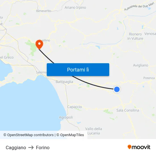 Caggiano to Forino map