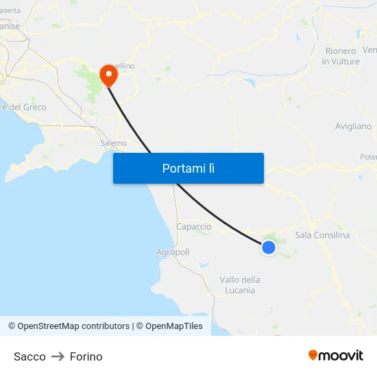 Sacco to Forino map