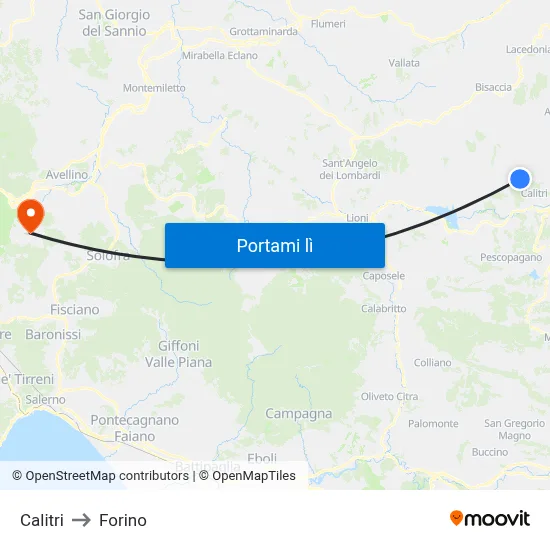 Calitri to Forino map