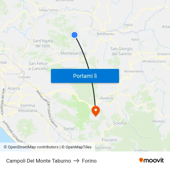 Campoli Del Monte Taburno to Forino map