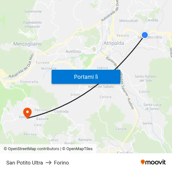 San Potito Ultra to Forino map