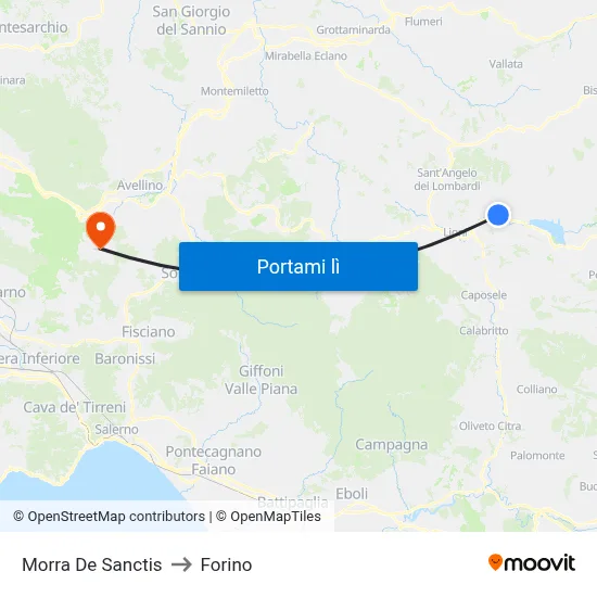 Morra De Sanctis to Forino map