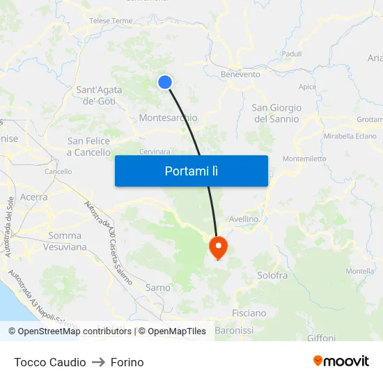 Tocco Caudio to Forino map