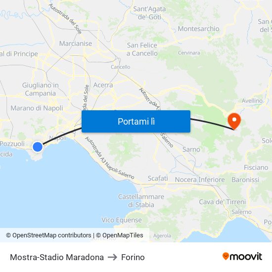 Mostra-Stadio Maradona to Forino map