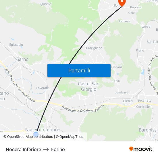 Nocera Inferiore to Forino map