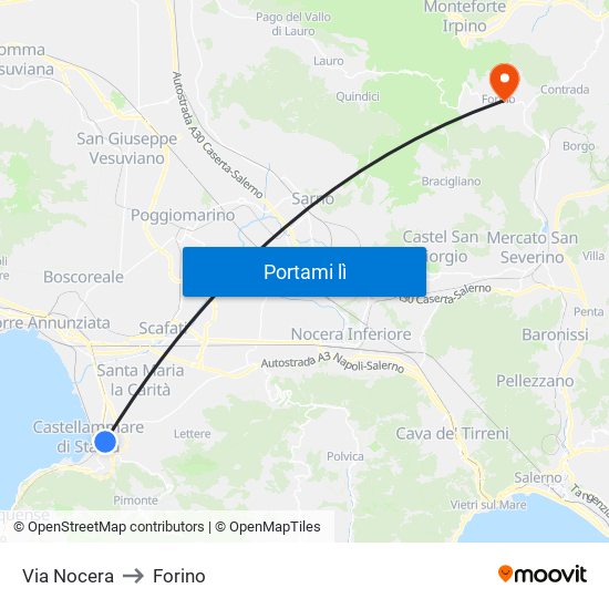 Via Nocera to Forino map