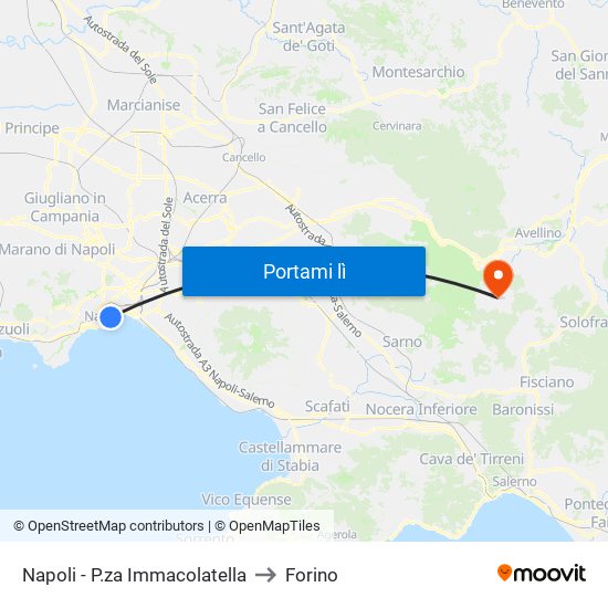 Napoli - P.za Immacolatella to Forino map
