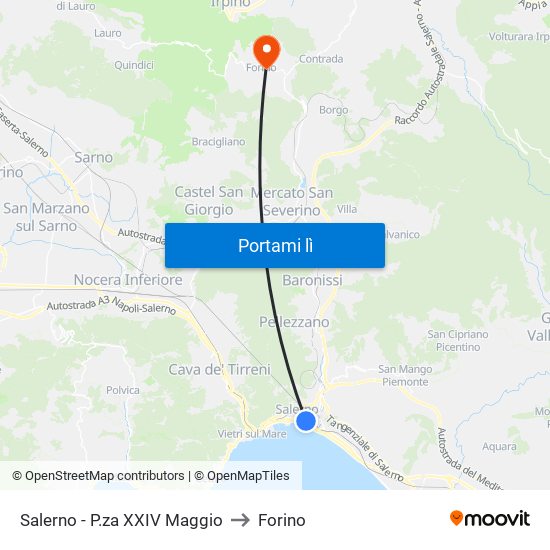 Salerno - P.za XXIV Maggio to Forino map