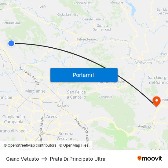 Giano Vetusto to Prata Di Principato Ultra map