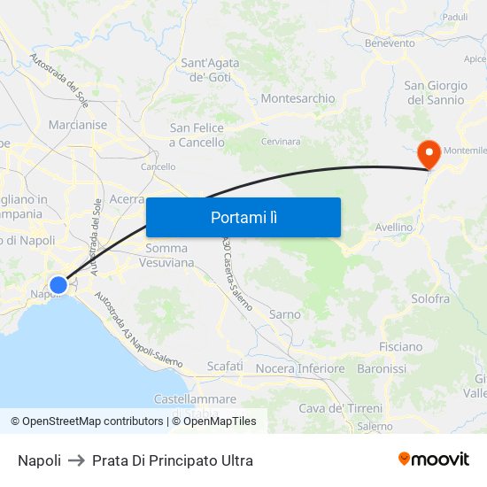 Napoli to Prata Di Principato Ultra map