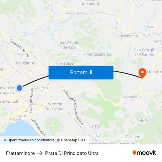 Frattaminore to Prata Di Principato Ultra map