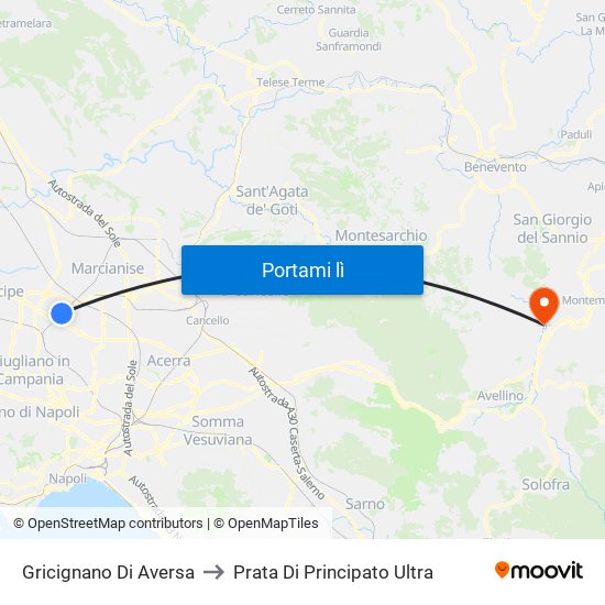 Gricignano Di Aversa to Prata Di Principato Ultra map