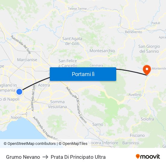 Grumo Nevano to Prata Di Principato Ultra map