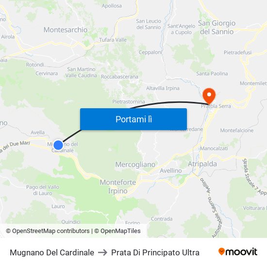 Mugnano Del Cardinale to Prata Di Principato Ultra map