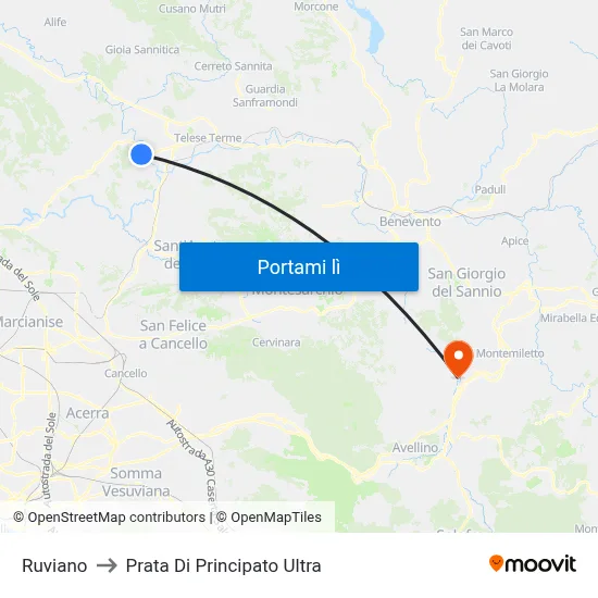 Ruviano to Prata Di Principato Ultra map