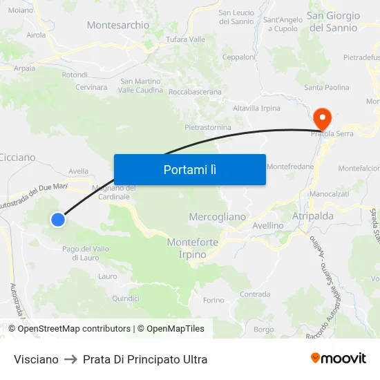 Visciano to Prata Di Principato Ultra map