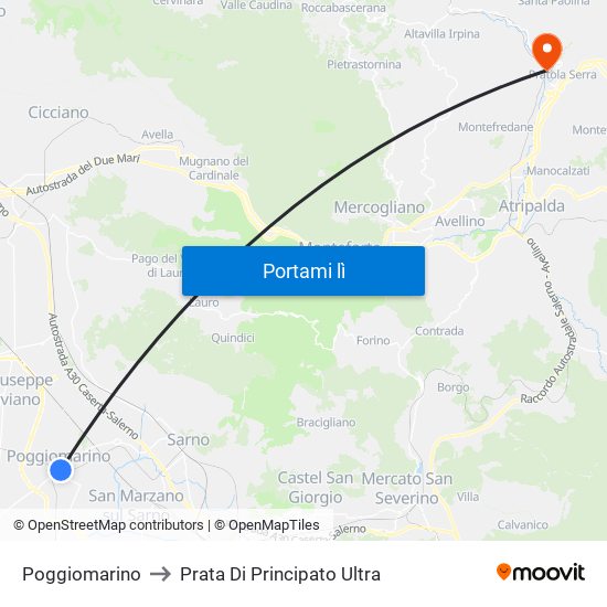 Poggiomarino to Prata Di Principato Ultra map