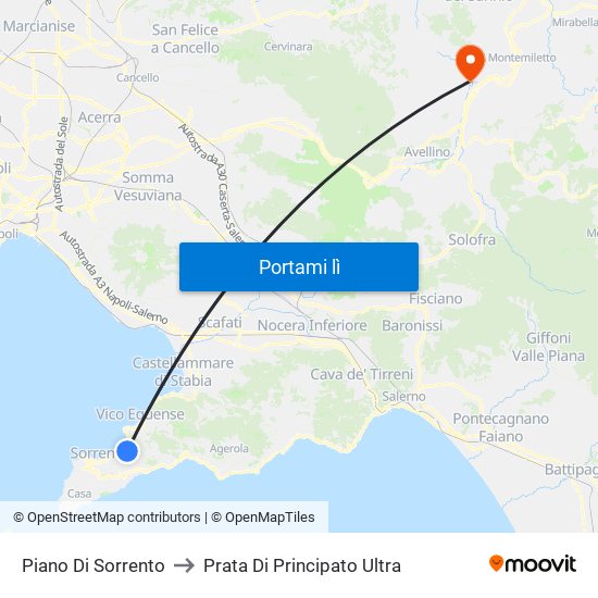 Piano Di Sorrento to Prata Di Principato Ultra map