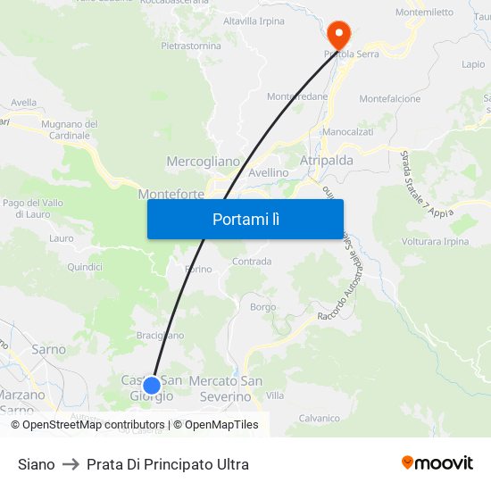 Siano to Prata Di Principato Ultra map