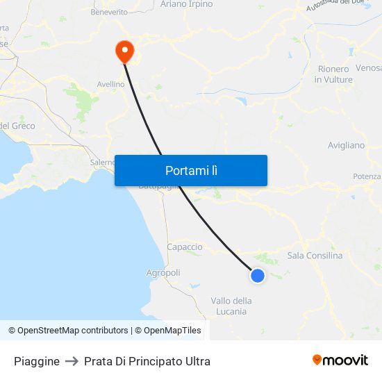 Piaggine to Prata Di Principato Ultra map