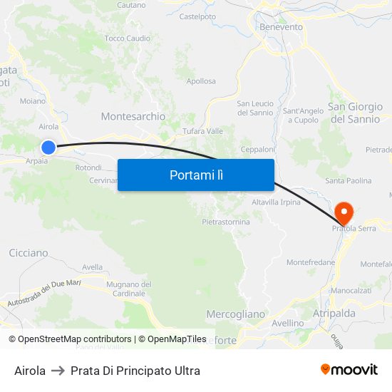 Airola to Prata Di Principato Ultra map