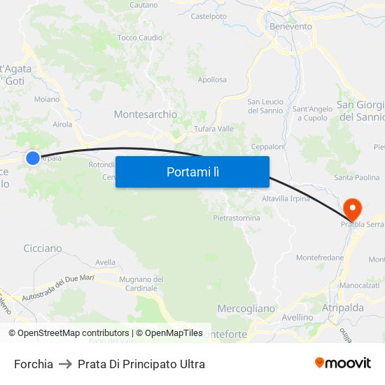 Forchia to Prata Di Principato Ultra map