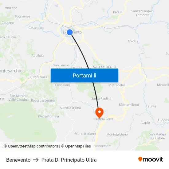 Benevento to Prata Di Principato Ultra map