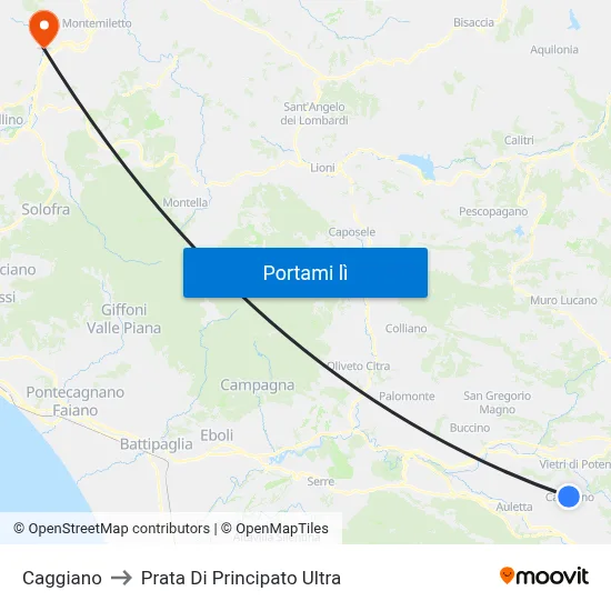 Caggiano to Prata Di Principato Ultra map