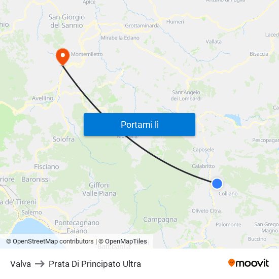 Valva to Prata Di Principato Ultra map