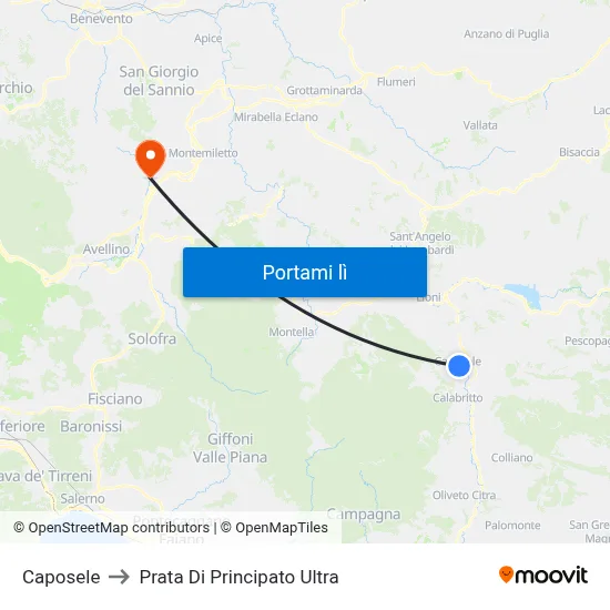 Caposele to Prata Di Principato Ultra map