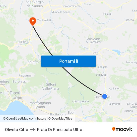 Oliveto Citra to Prata Di Principato Ultra map