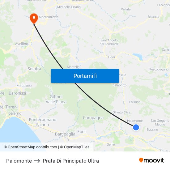 Palomonte to Prata Di Principato Ultra map